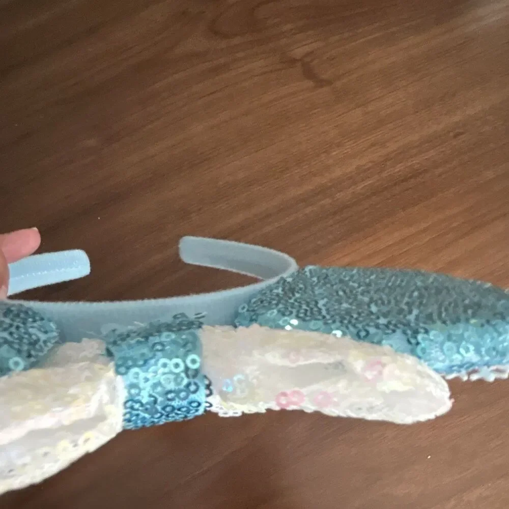 Girls Elsa Frozen Blue/White Sequin Padded Headband w/ Bow Snowflake, One Size